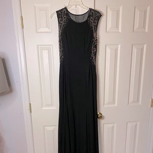 Embellished Mesh-Back Black Gown